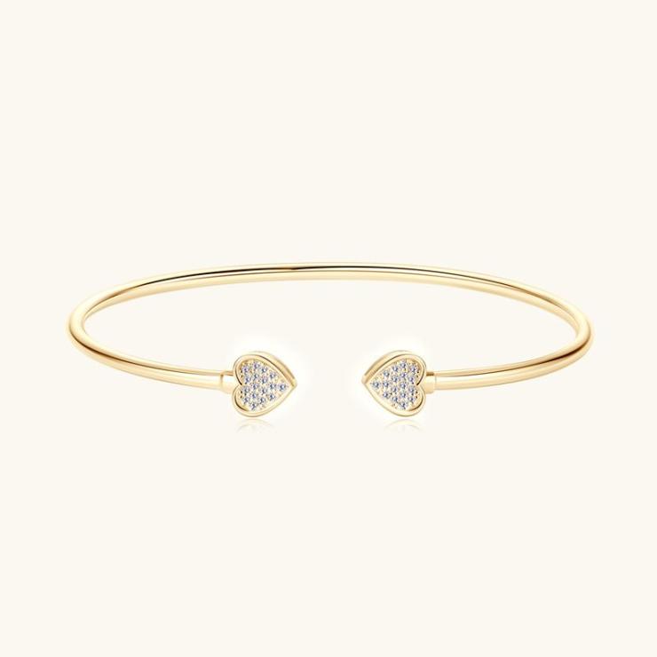 Sterling Silver Simple Style Classic Style Inlay Heart Shape Moissanite Bangle Gold | Moissanite Rings High-end Jewelry Gold