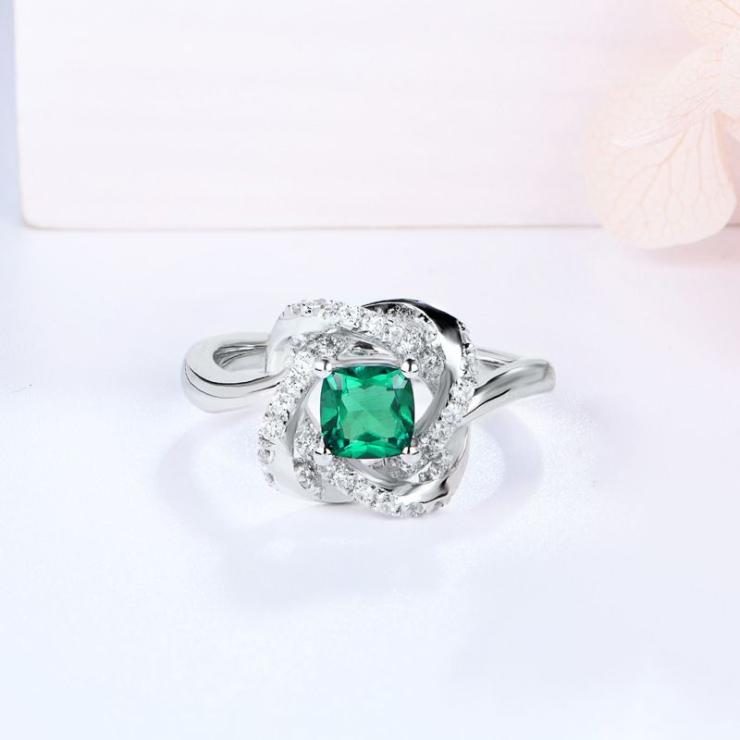 Sterling Silver Simple Style Classic Style Inlay Solid Color Lab-Grown Gemstone Rings Green | Lab Created Gemstones High-end Jewelry Green