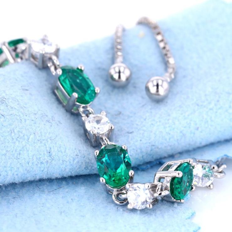 Sterling Silver Simple Style Inlay Oval Lab-Grown Gemstone Bracelets Emerald 3 Karat | Lab Created Gemstones High-end Jewelry Emerald 3 Karat