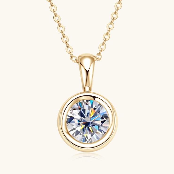 Sterling Silver Simple Style Inlay Solid Color Moissanite Pendant Necklace Gold | Moissanite Necklace High-end Jewelry Gold