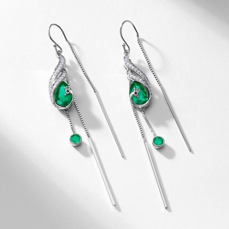 Sterling Silver White Gold Plated Ig Style Inlay Water Droplets Lab-Grown Gemstone Drop Earrings Thick Silver Platinum | Lab Created Gemstones High-end Jewelry Lab Created Gemstones