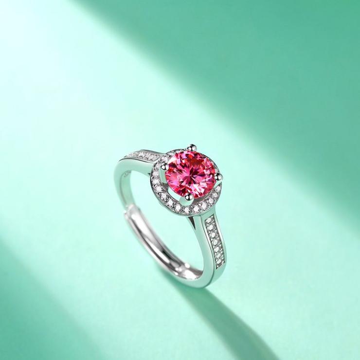 Sweet Colorful Sterling Silver Moissanite Open Ring In Bulk Six-Claw Ring 1ct Pink Diamond (Naked Goods) | Moissanite Rings High-end Jewelry Moissanite Rings