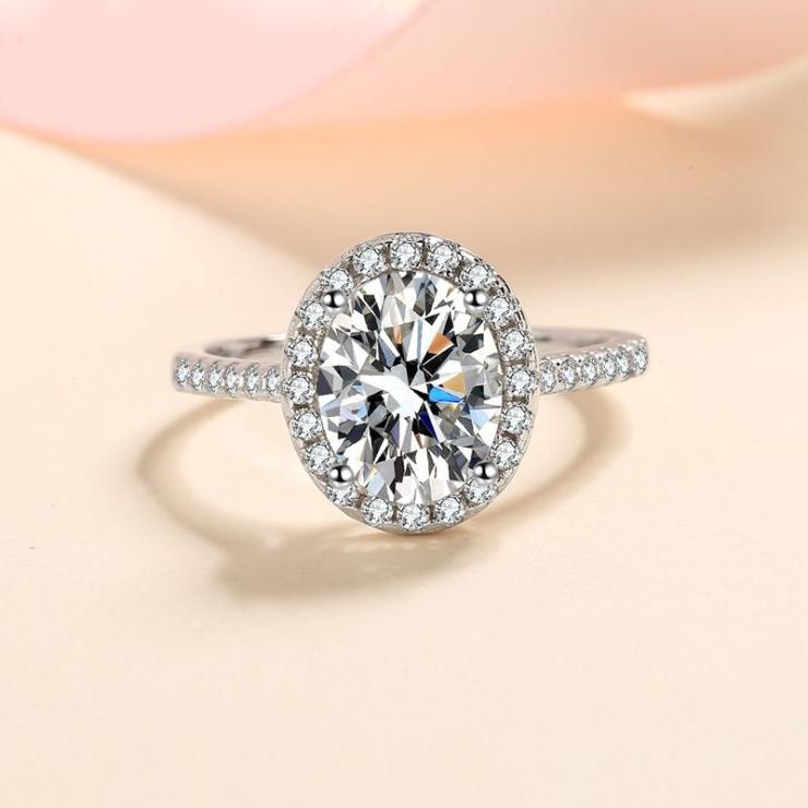 Luxurious Oval Sterling Silver Moissanite Zircon Rings In Bulk 5*7 Egg-Shaped Zircon | Moissanite Rings High-end Jewelry 5*7 Egg-Shaped Zircon