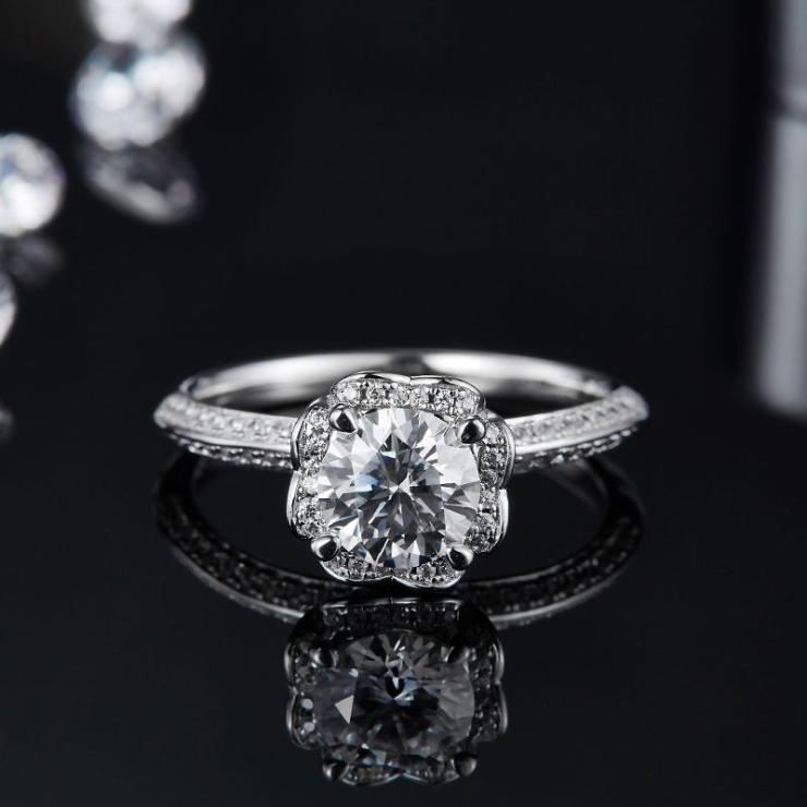 Rhodium Plated Elegant Wedding Shiny Diamond Geometric Lab-Grown Diamonds Rings S925 Silver Cultivation Diamond | Lab-grown Diamonds High-end Jewelry Lab-grown Diamonds