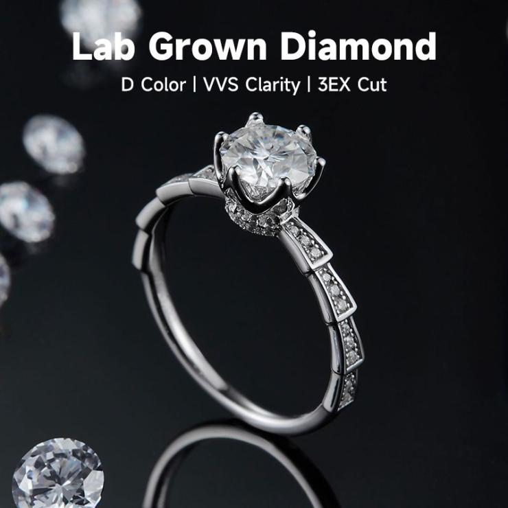 Rhodium Plated Elegant Wedding Shiny Diamond Solid Color Lab-Grown Diamonds Rings Silver | Lab-grown Diamonds High-end Jewelry Lab-grown Diamonds