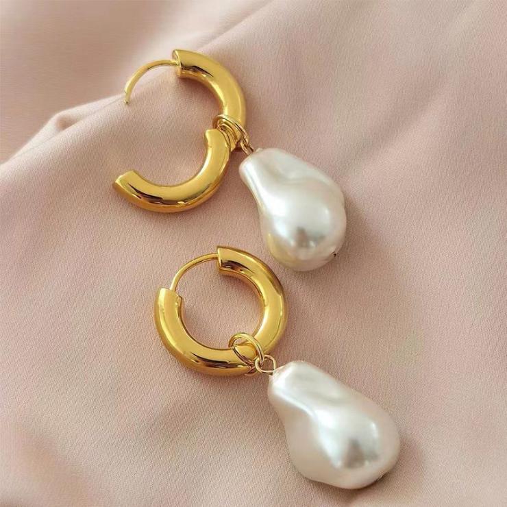 1 Pair Fashion Solid Color Pearl Plating Stainless Steel Drop Earrings Gold | Freshwater Pearl Jewelry Freshwater Pearl Jewelry Freshwater Pearl Jewelry