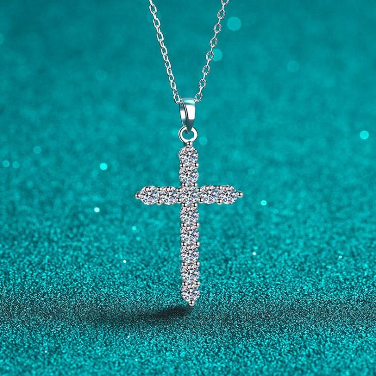 Ethnic Style Cross Sterling Silver Moissanite Pendant Necklace In Bulk 36 Points Moissanite | Moissanite Necklace High-end Jewelry 36 Points Moissanite