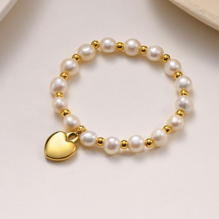 Fashion Heart Shape Stainless Steel Pearl Beaded Plating Bracelets 1 Piece 16.5cm | Freshwater Pearl Jewelry Freshwater Pearl Jewelry 16.5cm