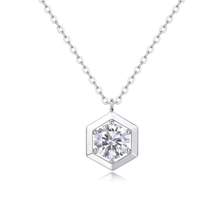 Sterling Silver White Gold Plated Simple Style Shiny Polishing Inlay Geometric Moissanite Pendant Necklace Moissanite 1 Karat (Bare Goods) | Moissanite Necklace High-end Jewelry Moissanite 1 Karat (Bare Goods)