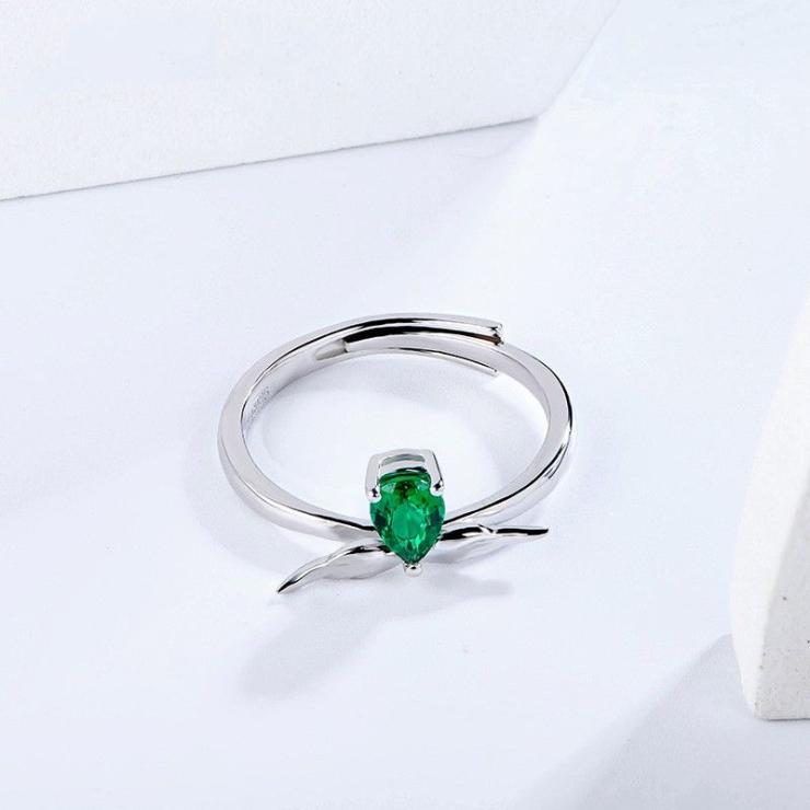 Sterling Silver Simple Style Classic Style Inlay Solid Color Lab-Grown Gemstone Rings Green | Lab Created Gemstones High-end Jewelry Green